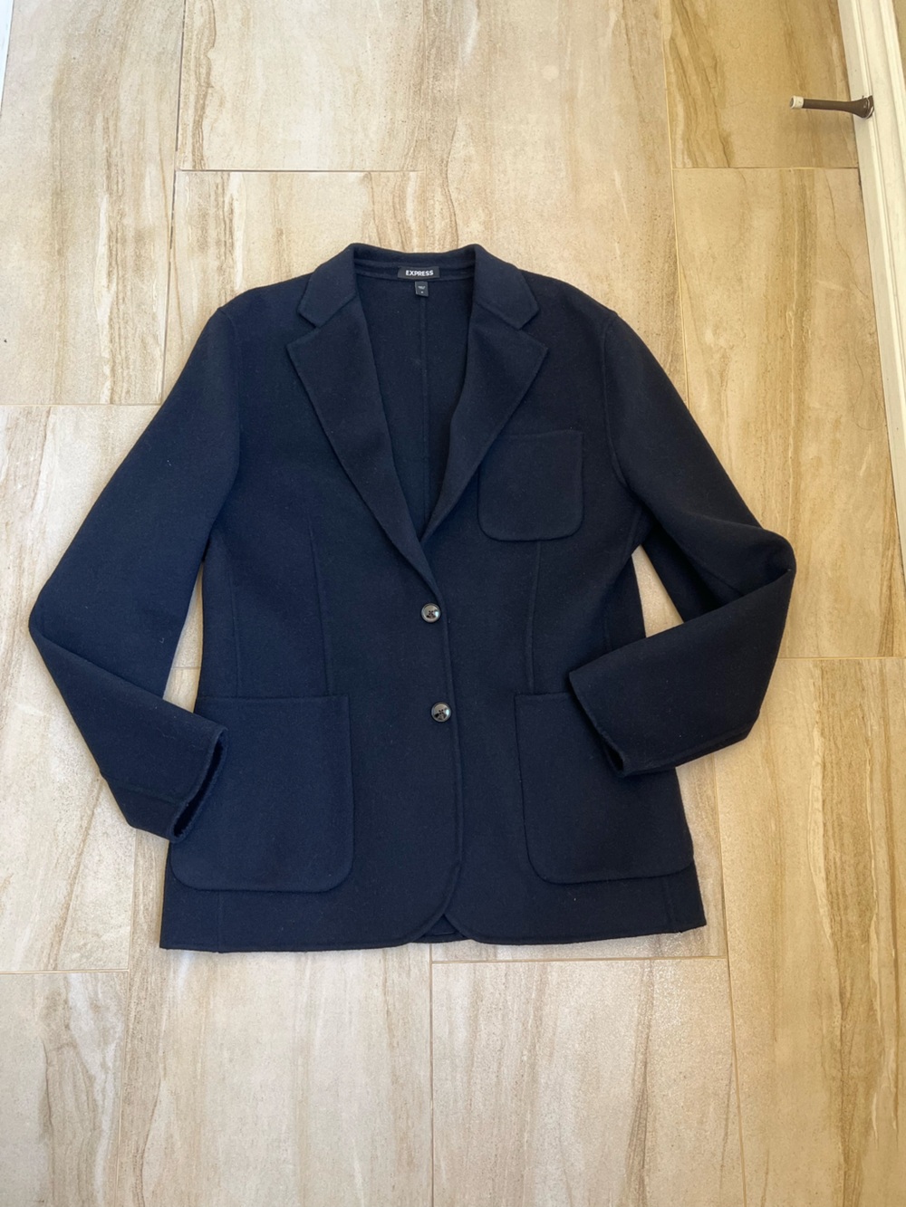 Express Men's Navy Pea Coat Blazer with Notch Lapel